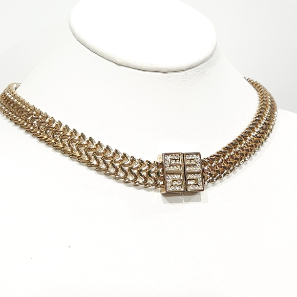 Givenchy Vintage Crystal Logo Gold Chain Choker Necklace - Picture 4 of 16